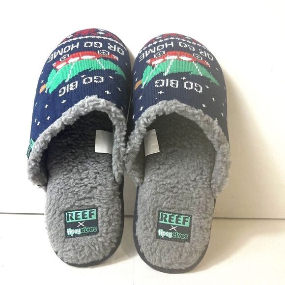 NEW REEF X TIPSY ELVES Mens Go Big Or Go Home Slippers Size 9 (M) SLIP ON CI5834 - Picture 3 of 6